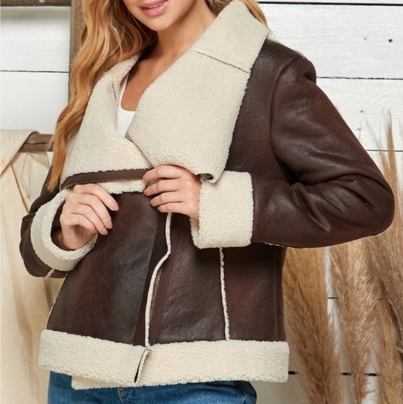 Brown Faux Shearling Coat NWT - Picture 2 of 6